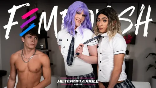 Femboyish: Schoolgirl Femboy Gets Spitroasted By Bestie And BF – Drake Von, Ander Wolfe & Sage Roux